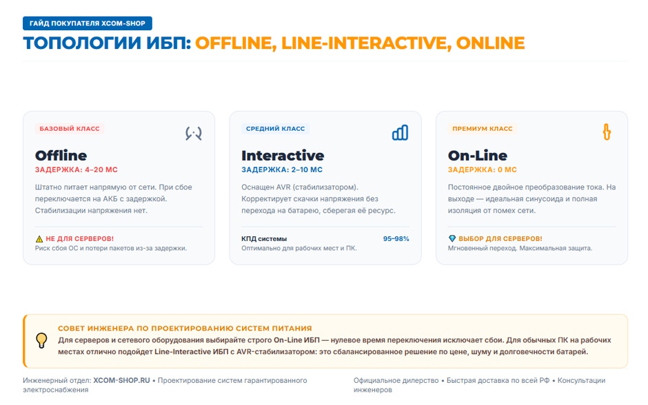 ИБП для серверной: как рассчитать мощность и выбрать топологию On-Line против Line-Interactive