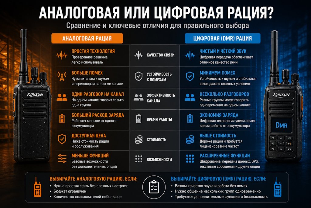 Цифровая или аналоговая рация: в чём разница и что выбрать для бизнеса Цифровая или аналоговая рация: в чём разница и что выбрать для бизнеса