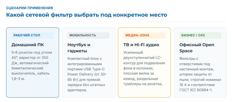 Сетевой фильтр для ПК и техники: как выбрать по защите, току и розеткам в 2026 году Сетевой фильтр для ПК и техники: как выбрать по защите, току и розеткам в 2026 году
