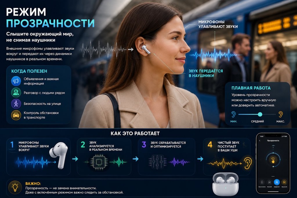Что умеют современные TWS-наушники в 2026 году: ANC, прозрачность, пространственный звук и умные функции