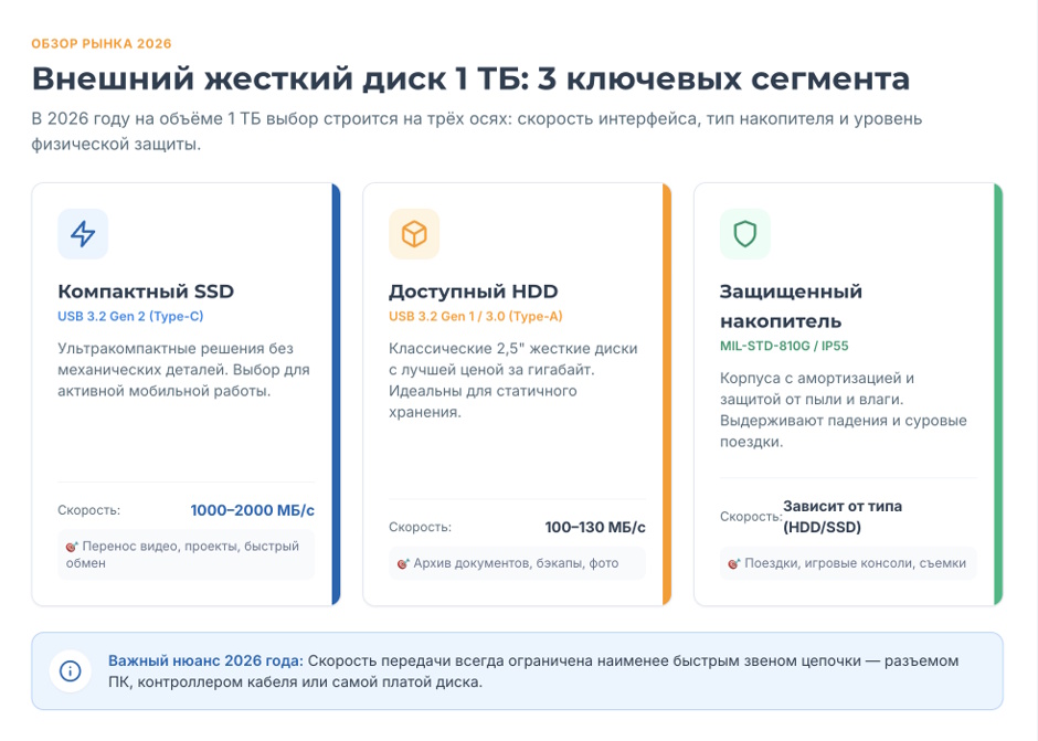 Внешний жёсткий диск 1 ТБ: рейтинг лучших моделей 2026 года Внешний жёсткий диск 1 ТБ: рейтинг лучших моделей 2026 года