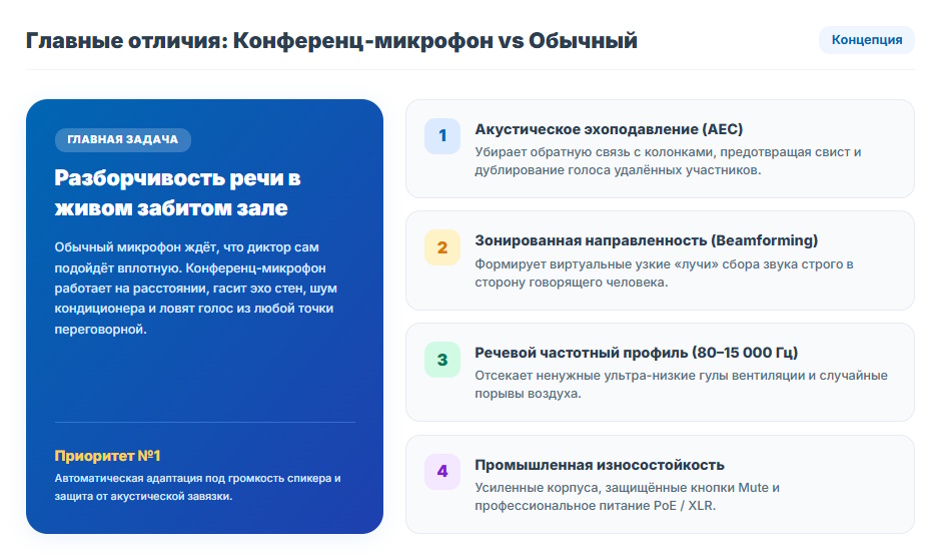 Профессиональный микрофон для конференц-зала: чем отличается от обычного