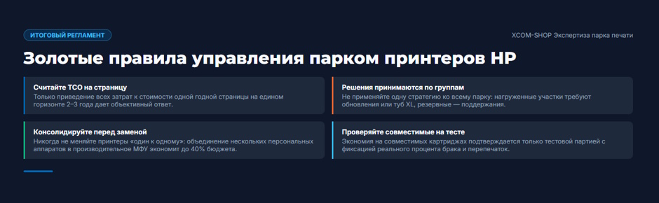 Парк принтеров и МФУ HP: как посчитать цену владения в 2026 году и выбрать между ремонтом, совместимыми расходниками и заменой Парк принтеров и МФУ HP: как посчитать цену владения в 2026 году и выбрать между ремонтом, совместимыми расходниками и заменой