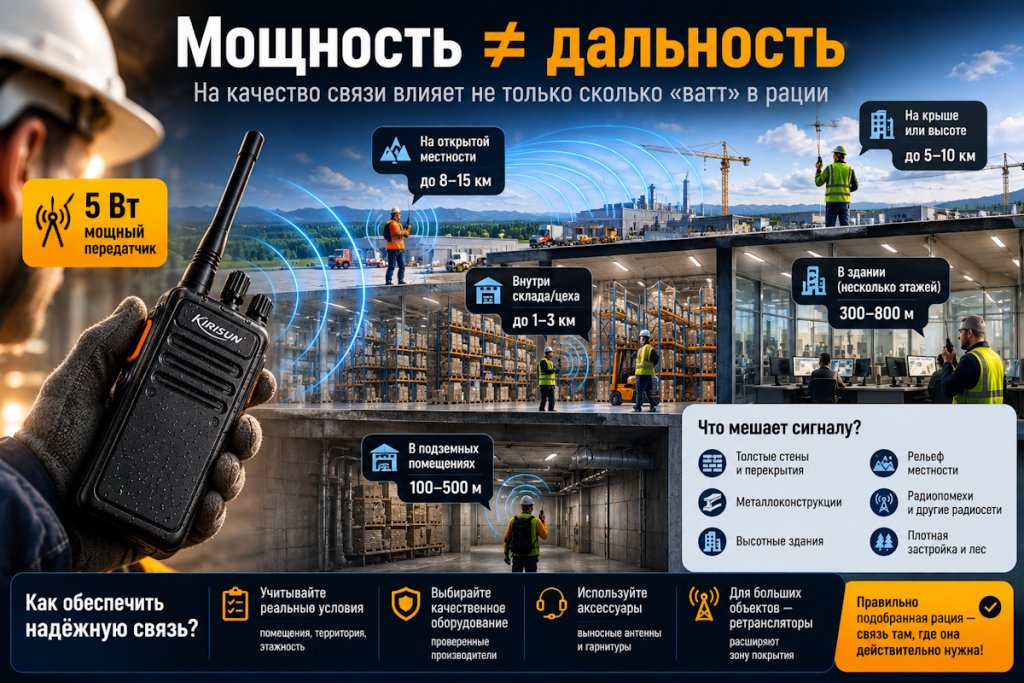 Как выбрать рацию для работы: диапазон, мощность, дальность связи и защита корпуса Как выбрать рацию для работы: диапазон, мощность, дальность связи и защита корпуса
