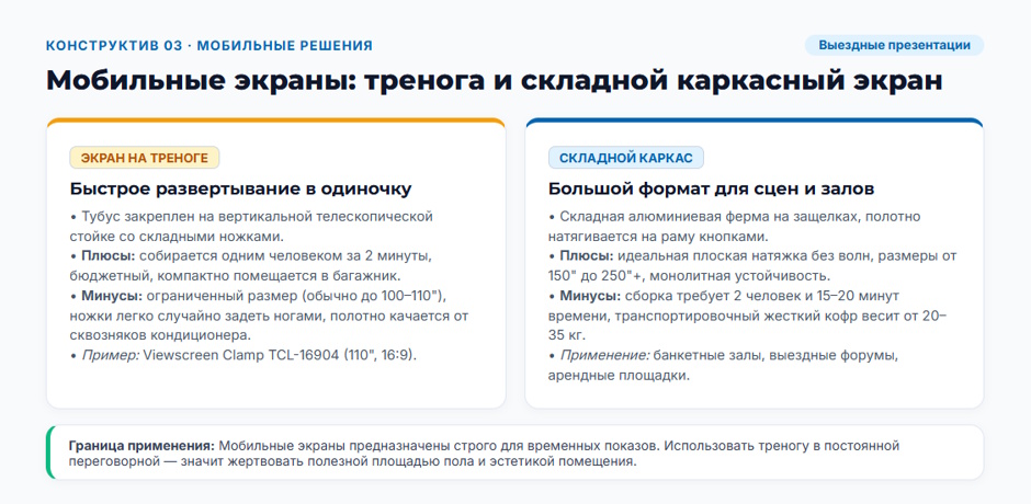 Экран для проектора в переговорную, конференц-зал и класс: как выбрать конструкцию и полотно