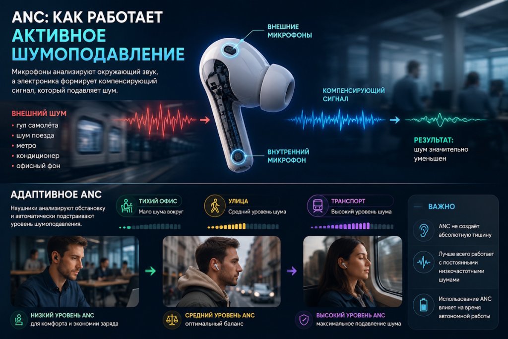 Что умеют современные TWS-наушники в 2026 году: ANC, прозрачность, пространственный звук и умные функции